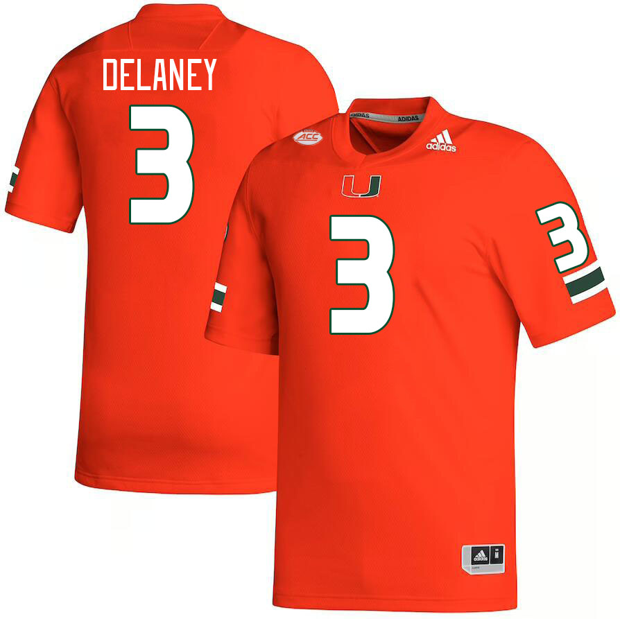 #3 Dee Delaney Miami Hurricanes Jerseys Football Stitched-Orange